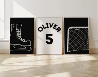 Personalized Hockey Prints: Boys Bedroom Wall Art (Set of 3) (Digital Download)