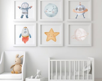 Watercolor Outer Space Nursery Print Set of 6 (Digital Download)