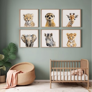 Set of 6 Baby Safari Animal prints,Nursery decor, Nursery Wall art, baby animal prints, jungle nursery decor, nursery prints, safari animals