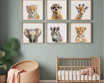 Baby Safari Animal Prints, Nursery Wall Art -Set of 6 (Digital Download)