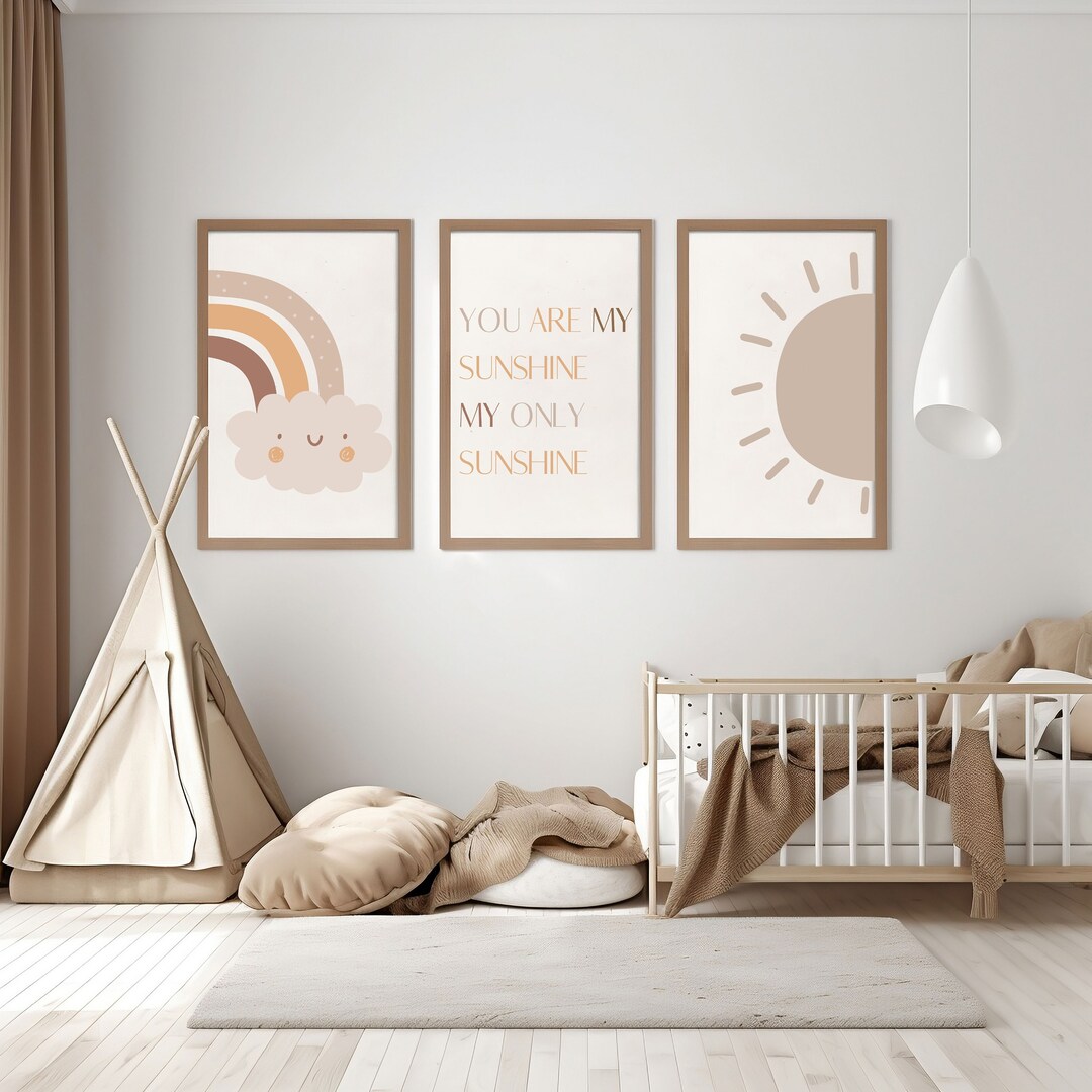 Neutral Nursery Wall Art-you Are My Sunshine Rainbow-cloud-sun Set of 3 ...