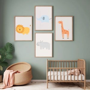 Set of 4 Jungle Animal Prints, Nursery Decor, nursery animal art, Nursery Wall Art, jungle nursery prints, Kids Room Decor,Nursery Wall Art