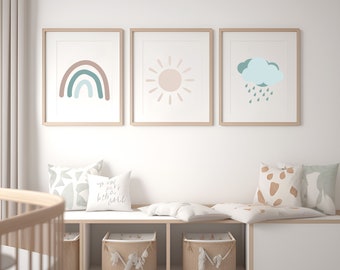 Set med regnbågsmotiv för barnrum – Boho babyrumsdekor (digital nedladdning)