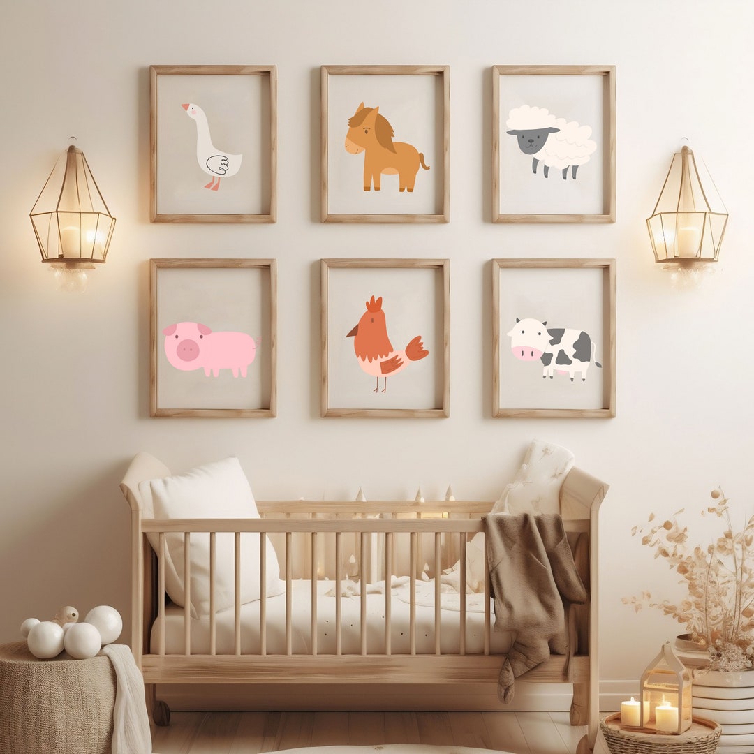 Nursery Wall Art-farm Animal-set of 6, Nursery Wall Decor, Playroom ...