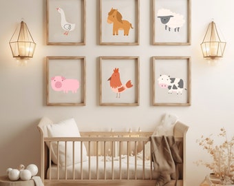 Farm Animals Nursery Prints, Kids Room Decor (Digital Download)
