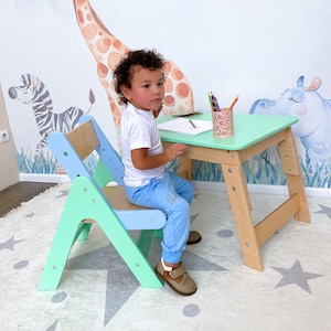 Wooden Table and Chair, Kids Montessori furniture, Kids Table and Chairs set, Baby playroom furniture, Wooden Toddler Activity Table