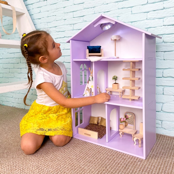 Maison de poupée en bois, maison de jeu, maison de poupée moderne en bois, meubles de maison de poupée, jouets en bois pour tout-petits, décor de salle de jeux, décor de crèche de fille