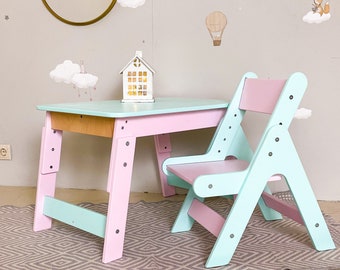 Handmade Montessori Table and Chair Set, Unique Kids Furniture, Kids Room Decor, Toddler Room Decor, Wooden Activity Table and Toddler Chair