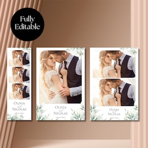Modèle de cabine Photo de mariage, feuilles de verdure sauge élégantes bande esthétique 2 x 6, superposition de cartes postales 4 x 6, téléchargement immédiat, PNG, modifiable par toile