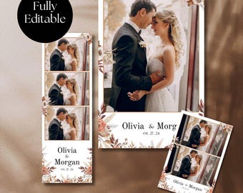 Wedding Photobooth Template Boho Overlay, Bohemian Chic, Summer, Wedding Photobooth 2x6 4x6 Templates Editable PNG, Canva File