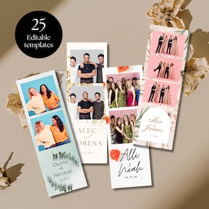 BUNDLE: Photo Booth Strip Template, Wedding Photo Booth Template, Elegant 2x6 Overlay, Instant Download, Canva Editable, PNG file