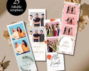 BUNDLE: Photo Booth Strip Template, Wedding Photo Booth Template, Elegant 2x6 Overlay, Instant Download, Canva Editable, PNG file