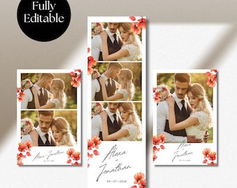 Wedding Minimalist Photobooth Template Flower Simple Overlay 2x6 4x6 Canva Editable, PNG