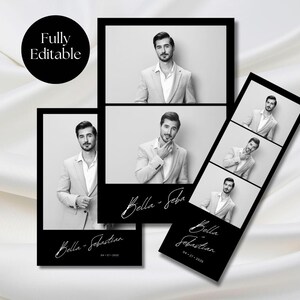 Black and White Wedding Phototbooth Template, Minimalist Elegant, 2x6 4x6 overlay, PNG, Canva editable