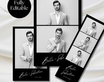 Black and White Wedding Phototbooth Template, Minimalist Elegant, 2x6 4x6 overlay, PNG, Canva editable