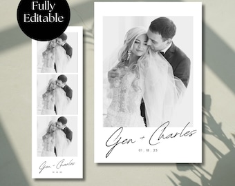 Wedding Photo Booth Template, Minimalist Black and White, Aesthetic 2x6 Strip, 4x6 Postcard Overlay, Instant download, PNG, Canva editable