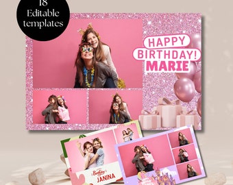 Birthday Photo Booth Template | Kids Birthday Party, Pink, Winter, Balloons, Mermaid, Colorful Overlay | Canva Editable, PNG file