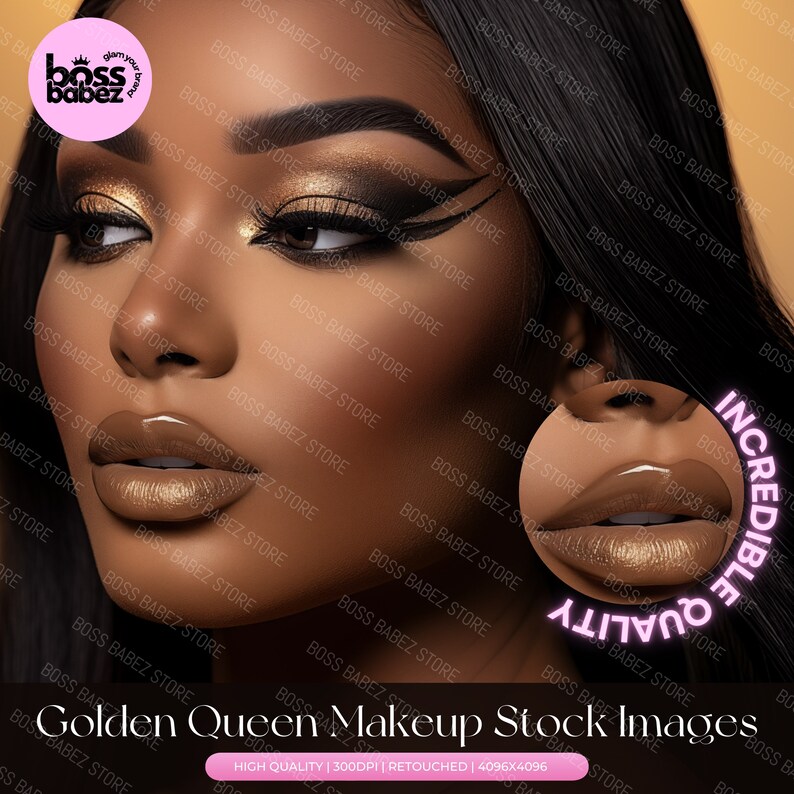 GOLDEN QUEEN BUNDLE  - 15 Stock Image Bundle African American Model, Beauty Stock Photos, Makeup Artist, Makeup Stock Photos, Beauty Stock