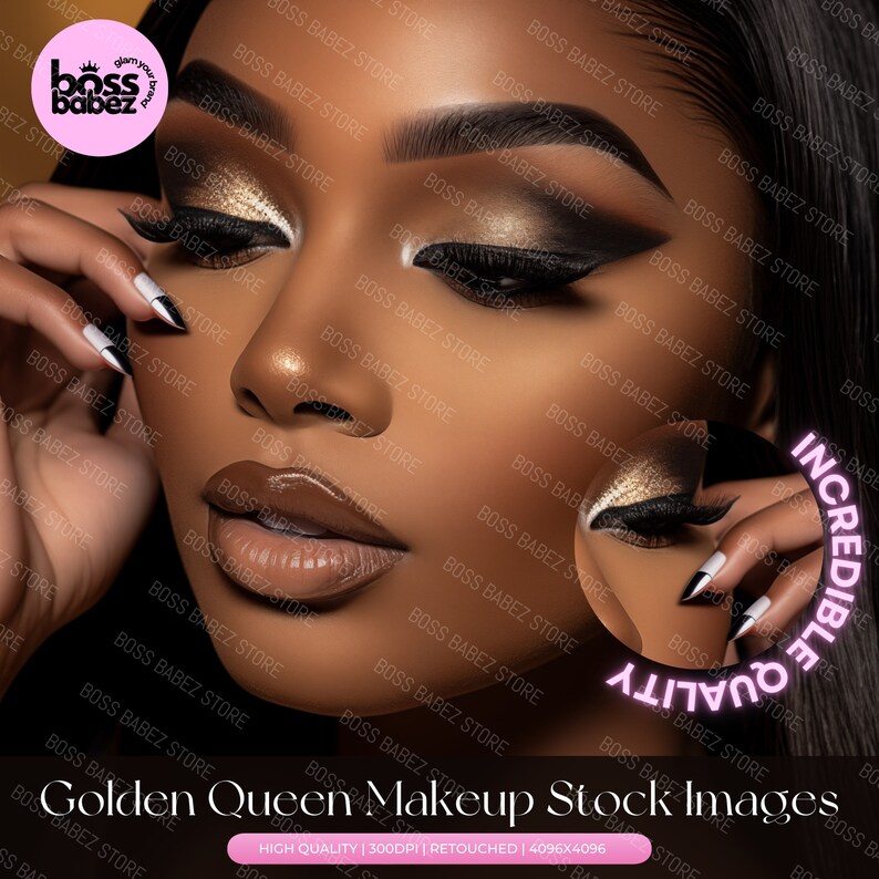 GOLDEN QUEEN BUNDLE  - 15 Stock Image Bundle African American Model, Beauty Stock Photos, Makeup Artist, Makeup Stock Photos, Beauty Stock