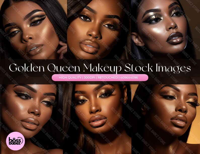 GOLDEN QUEEN BUNDLE  - 15 Stock Image Bundle African American Model, Beauty Stock Photos, Makeup Artist, Makeup Stock Photos, Beauty Stock