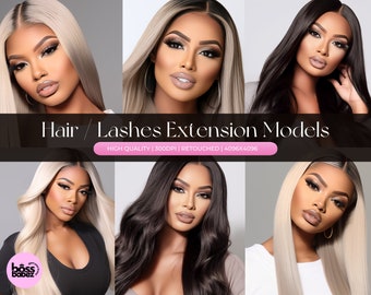 AI Beauty Stock Photos: Lash & Wig Model Images (Digital Download)