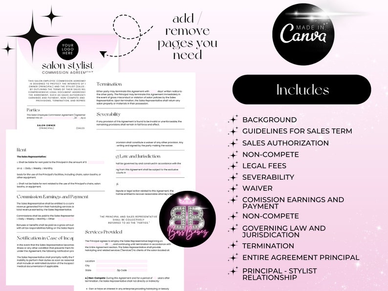 Template for Salon Stylist Commission Agreement, Customizable Form for ...