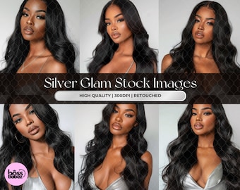 Silver Glam Stock Photos: African American Model, Beauty & Hair (AI-Generated)