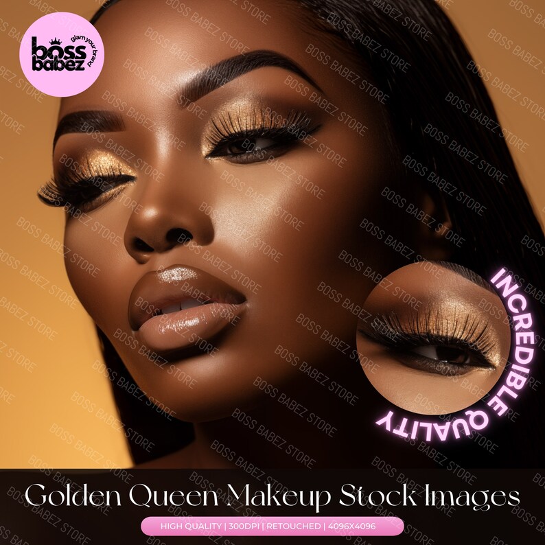 GOLDEN QUEEN BUNDLE  - 15 Stock Image Bundle African American Model, Beauty Stock Photos, Makeup Artist, Makeup Stock Photos, Beauty Stock