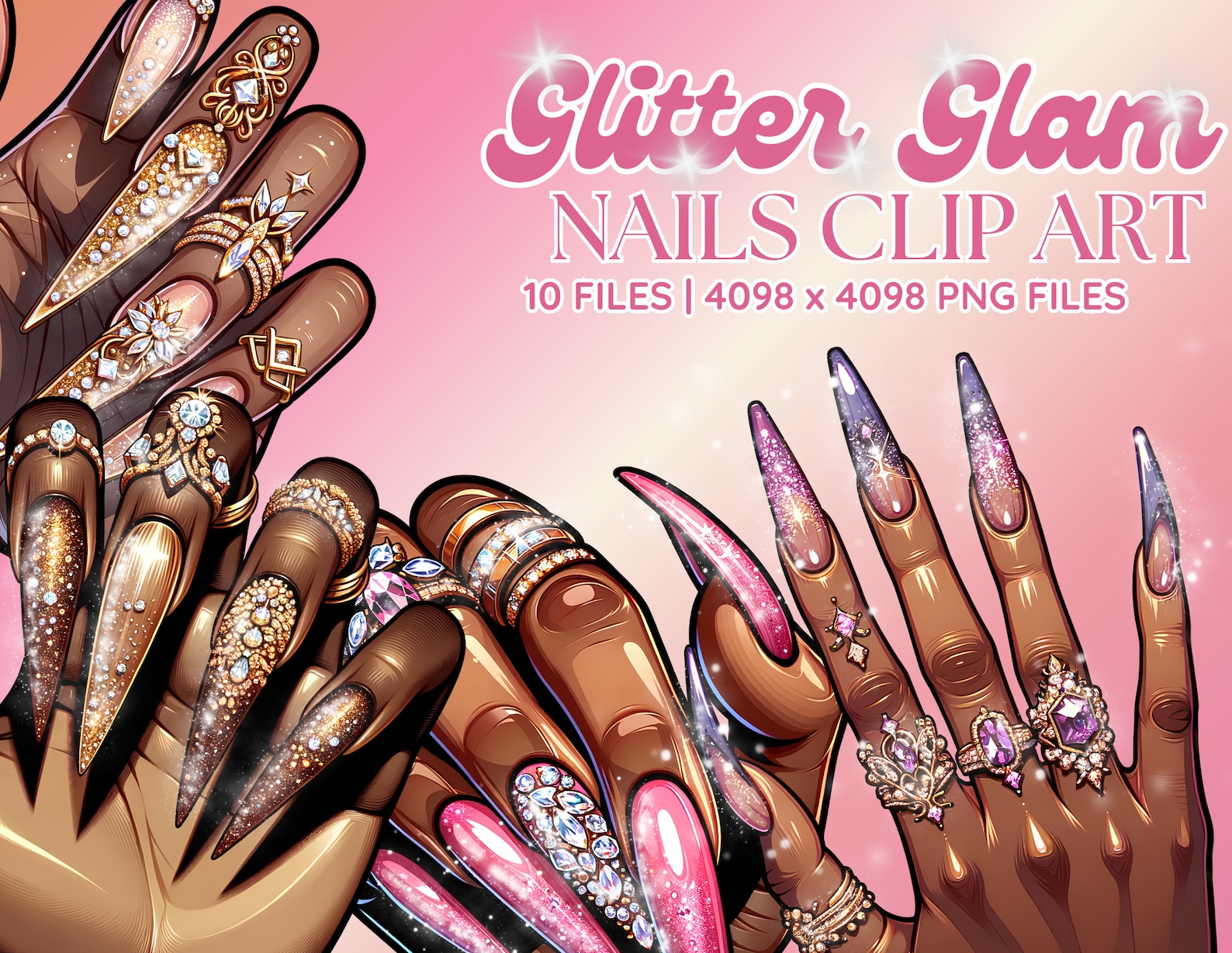 Glam Pink NAIL CLIPART, Nail PNG, Nail Polish Clipart, Nail Hand