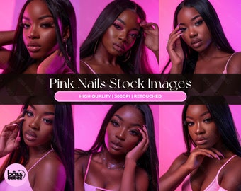 Pink Nails Stock Photos: African American Model Bundle (Digital Download)