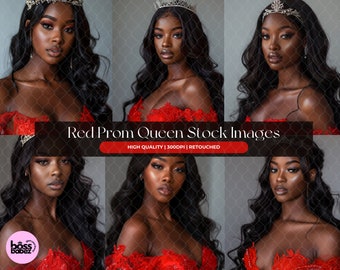 Red Queen Prom Stock Photos: African American Model Bundle