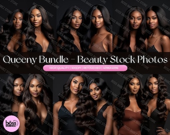 AI Beauty Stock Photos: African American Models, Hair & Cosmetics (15 JPGs)