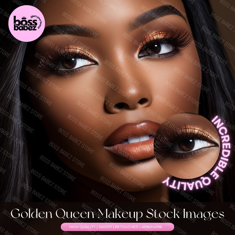GOLDEN QUEEN BUNDLE  - 15 Stock Image Bundle African American Model, Beauty Stock Photos, Makeup Artist, Makeup Stock Photos, Beauty Stock