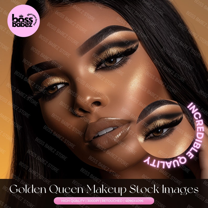 GOLDEN QUEEN BUNDLE  - 15 Stock Image Bundle African American Model, Beauty Stock Photos, Makeup Artist, Makeup Stock Photos, Beauty Stock
