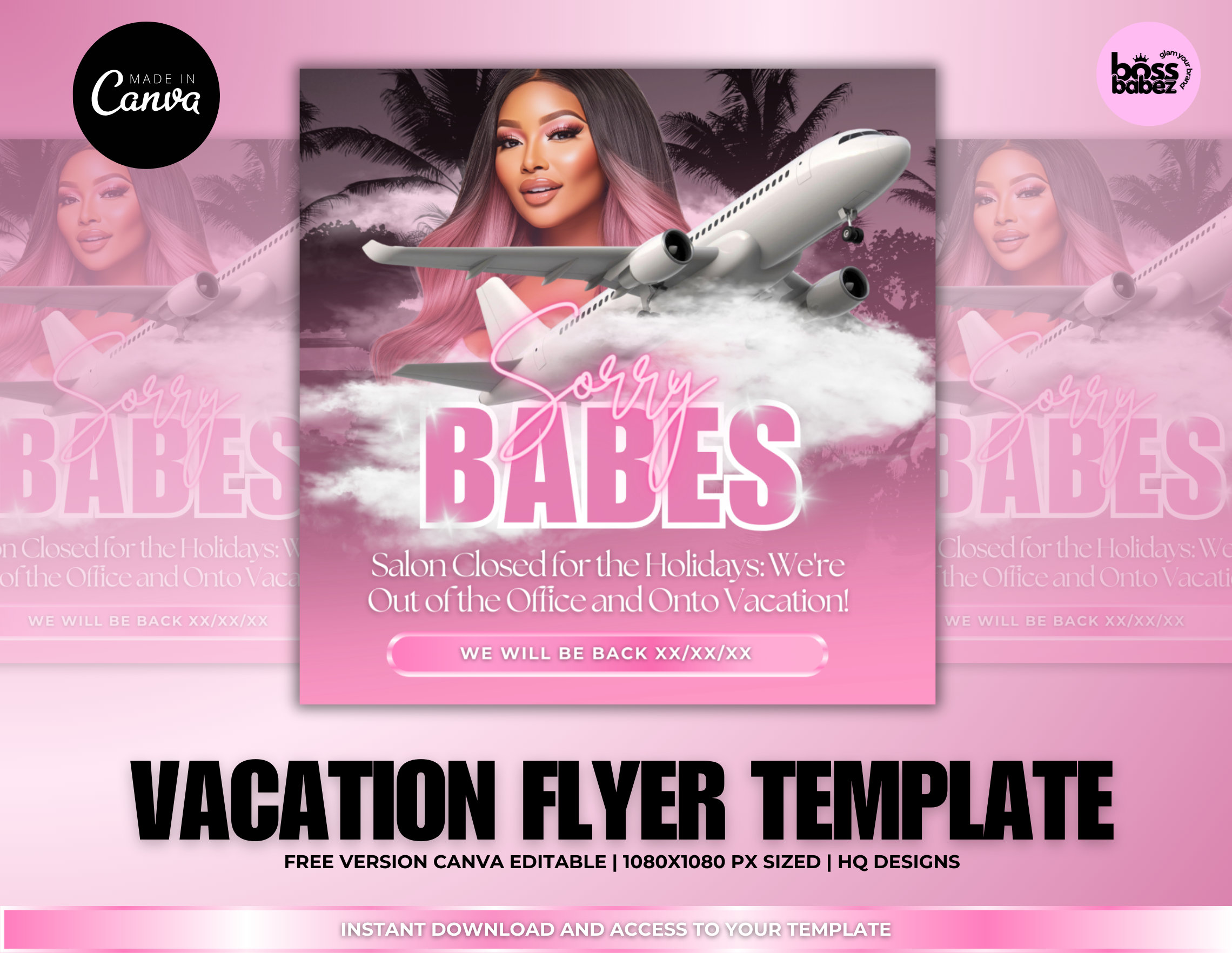 DIY We're On Vacation Template, Business Vacation Flyer, Out Of Office flyer, Business social media marketing flyer, Canva template