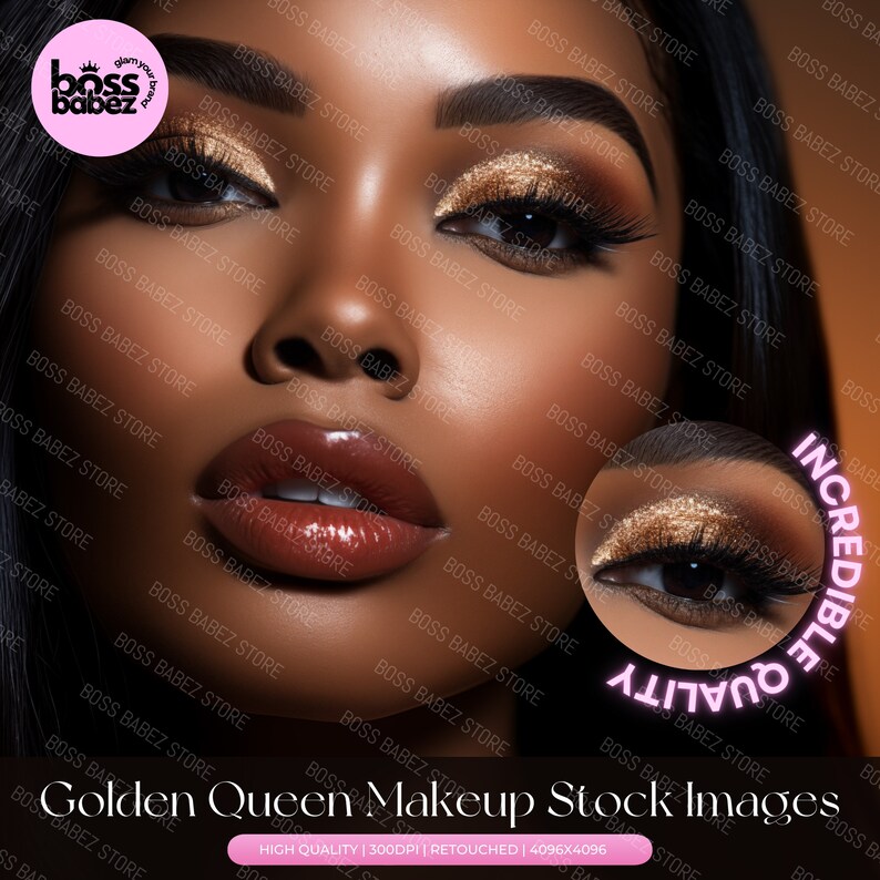 GOLDEN QUEEN BUNDLE  - 15 Stock Image Bundle African American Model, Beauty Stock Photos, Makeup Artist, Makeup Stock Photos, Beauty Stock