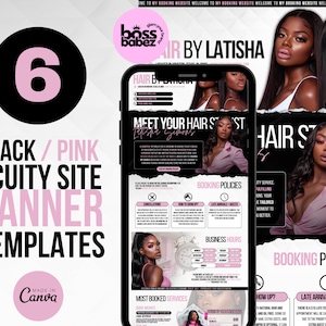 Hair Stylist Acuity Scheduling Template | Hair Stylist Branding | Hair Stylist Website | Canva Templates | Black and Pink Acuity Website