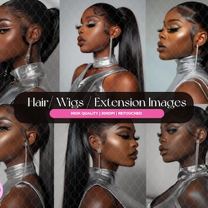 SLEEK PONYTAIL BUNDLE  - 15 Stock Image Bundle African American Model, Beauty Stock Photos, Hair Stock Photos, Wig Stock Photo