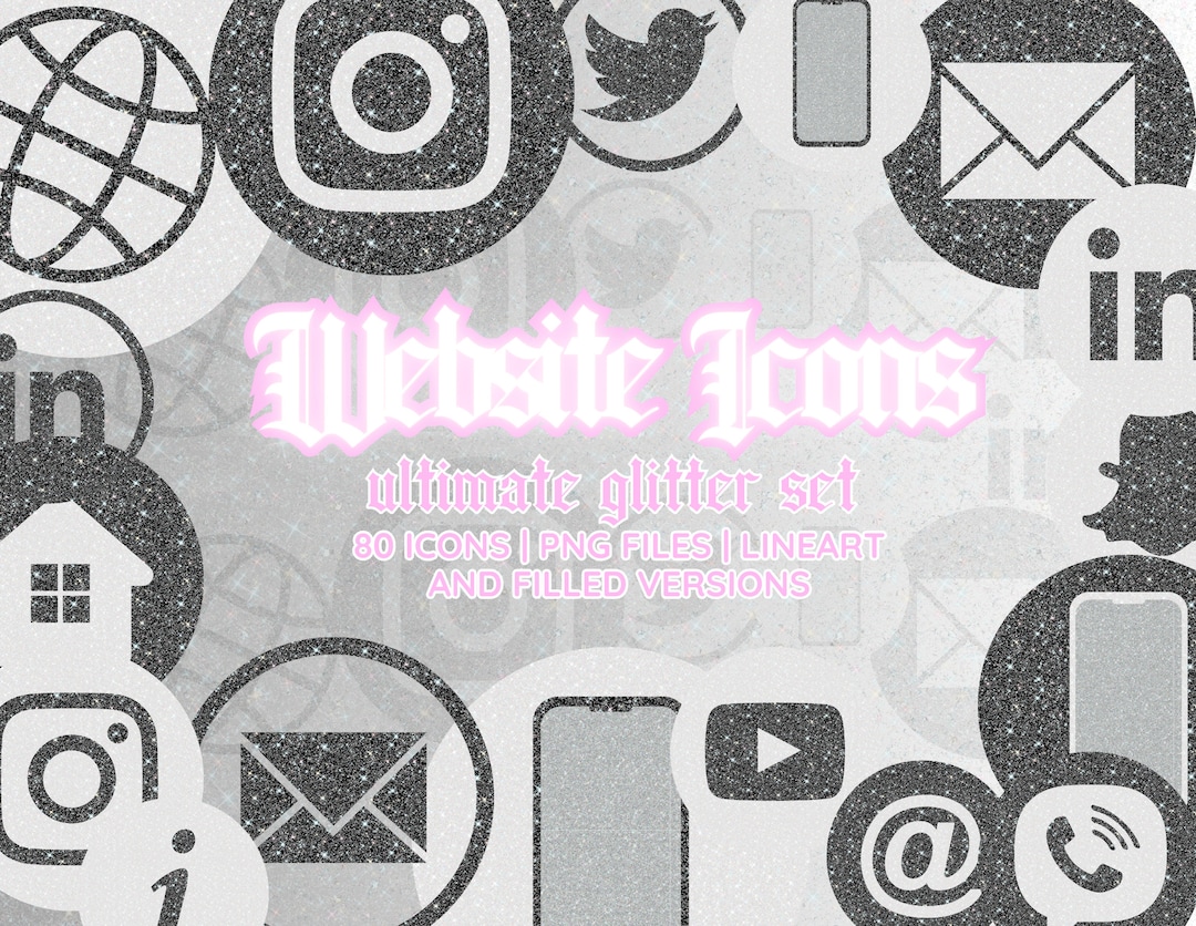 Silver Glitter Social Media Icons: Gradient Website Icon Kit (80 Pcs ...