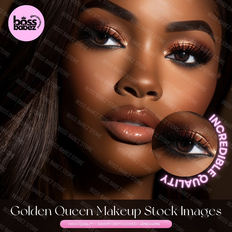 GOLDEN QUEEN BUNDLE  - 15 Stock Image Bundle African American Model, Beauty Stock Photos, Makeup Artist, Makeup Stock Photos, Beauty Stock
