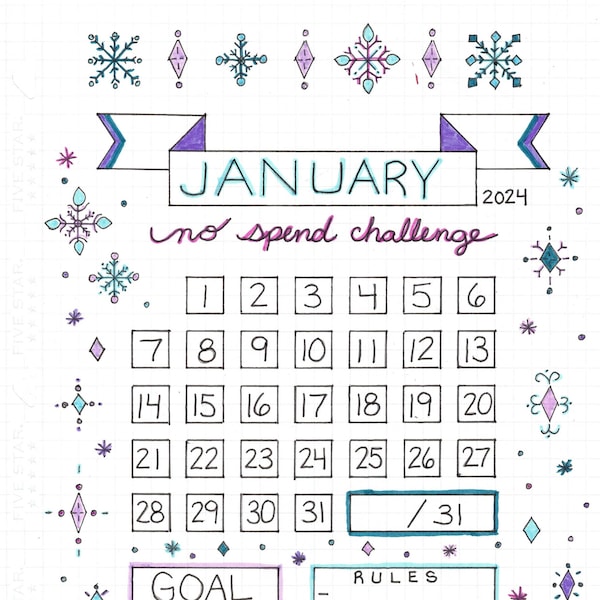 2024 No Spend Challenge 12 Month Calendar Bullet Journal *SALE*