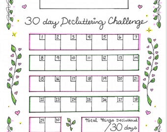 30 Day Declutter Challenge Bullet Journal Monthly Tracker Calendar