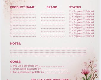 Make-uptracker en inventarisplanner voor projecten | Beautybudget Afdrukbare en invulbare pdf Huidverzorgingsorganisatie