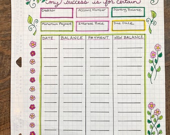 Debt Free Tracker Payoff Chart Budgeting Tool 12 month