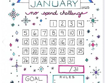 Clearance* 2025 No Spend Challenge 12 Month Calendar Bullet Journal Planner