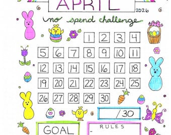 2026 April No Spend Challenge Calendar Bullet Journal Planner