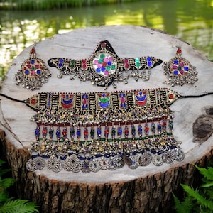 Handmade Afghan Jewelry Set: Choker Necklace, Tikka & Earrings