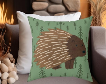 Porcupine Cabin Home Décor Pillow, Forest Lake House Throw Pillow