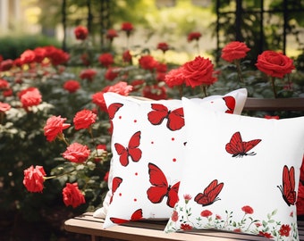 Butterfly Throw Pillow Decoración del hogar, Decoraciones de mariposas Decoración del hogar rojo y blanco