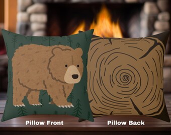 Bear Cabin Home Décor Pillow, Forest Lake House Throw Pillow